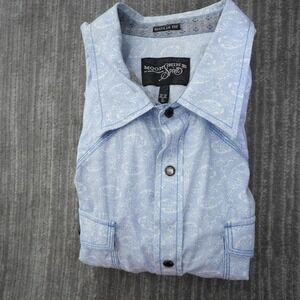 Moonshine Spirit Western Shirt Men Button Up Blue Short Sleeve Brad Praisley 2XL